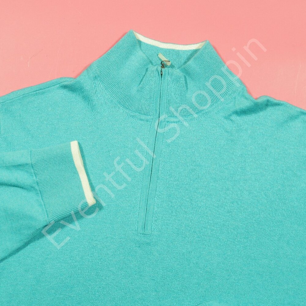 Robert Graham Pullover Mens Large Seafoam Green Cotton Silk Cashmere Sweater Zip - Picture 1 of 7